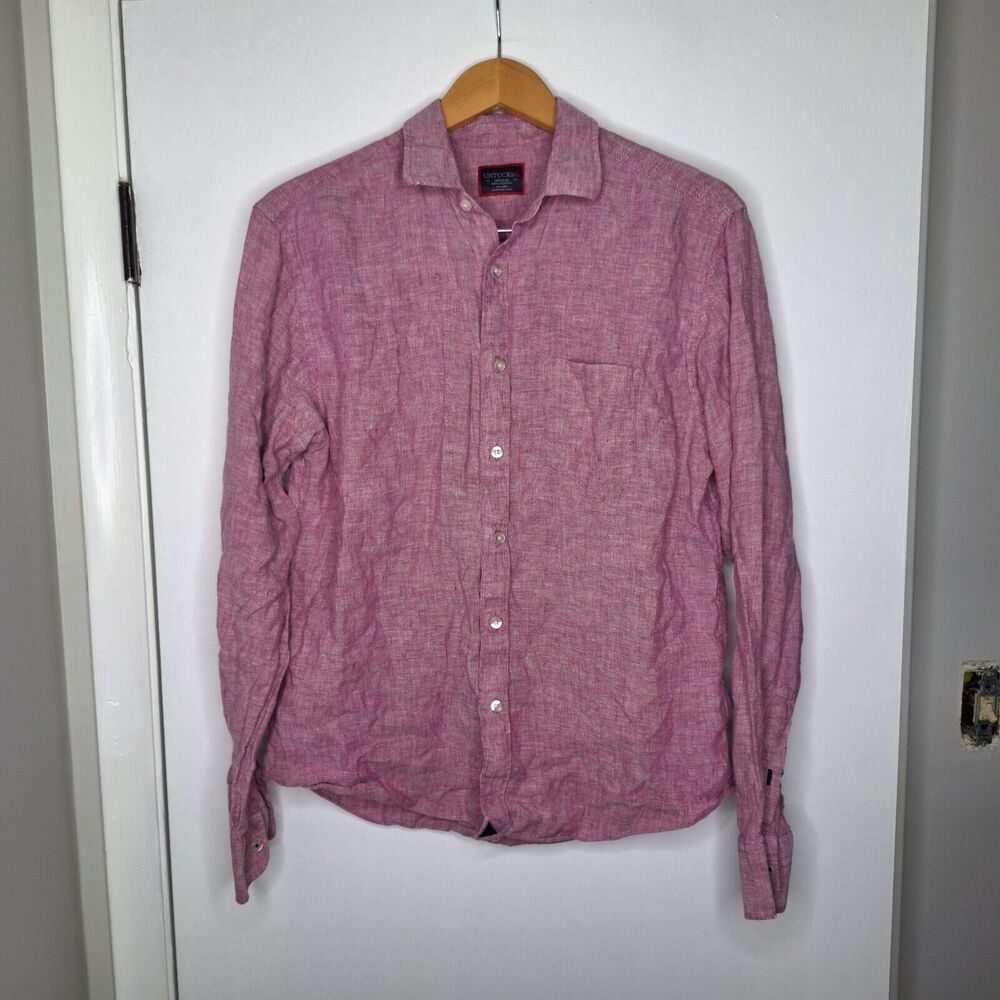 Untuckit Linen Shirt Mens Medium Red Leisure WR Casual